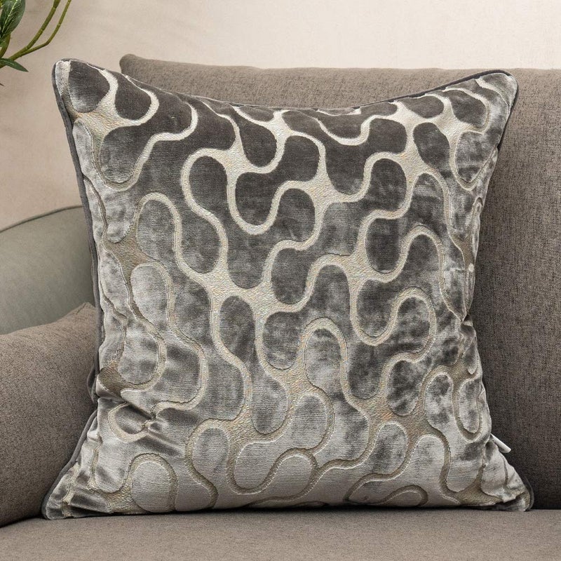 Yangest Silver Grey Square Throw Pillow Cover Wavy Velvet Cushion Cover Modern Zippered Pillowcase for Sofa Couch Bedroom Living Room Chair, 18 x 18 Inch - Image 1